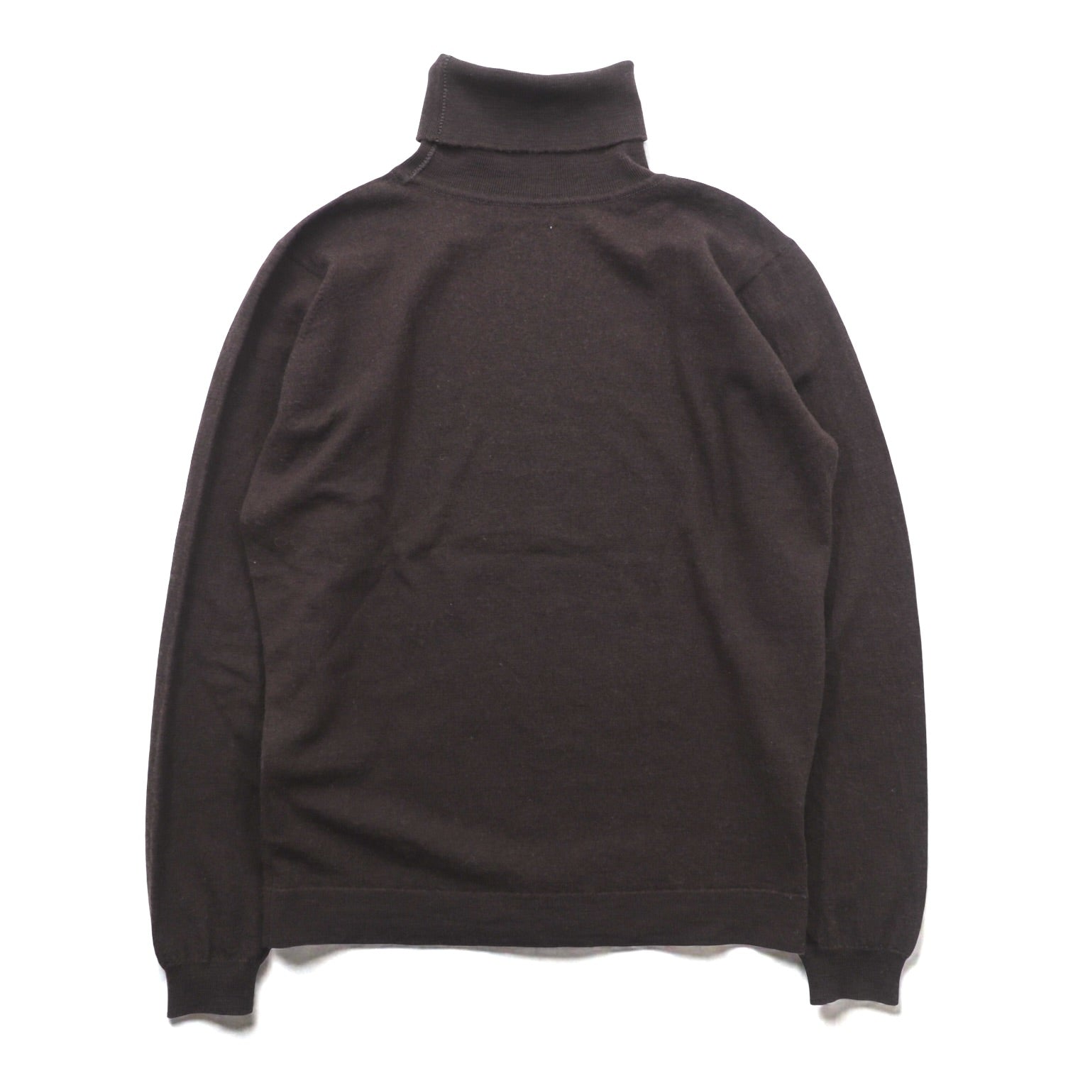 JOHN SMEDLEY 英国製 メリノウール タートルネック ニット セーター M ブラウン 短丈 イギリス製