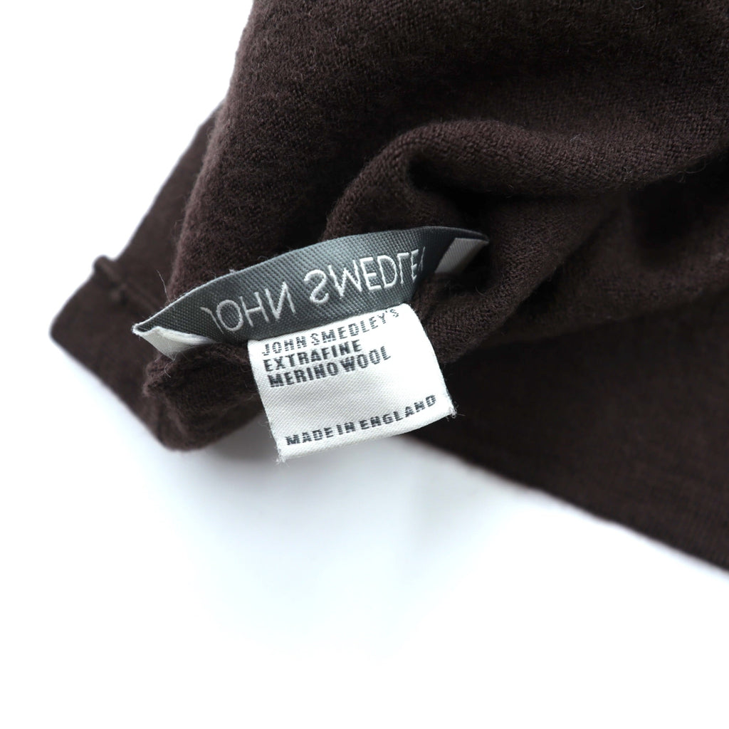 JOHN SMEDLEY 英国製 メリノウール タートルネック ニット セーター M ブラウン 短丈 イギリス製