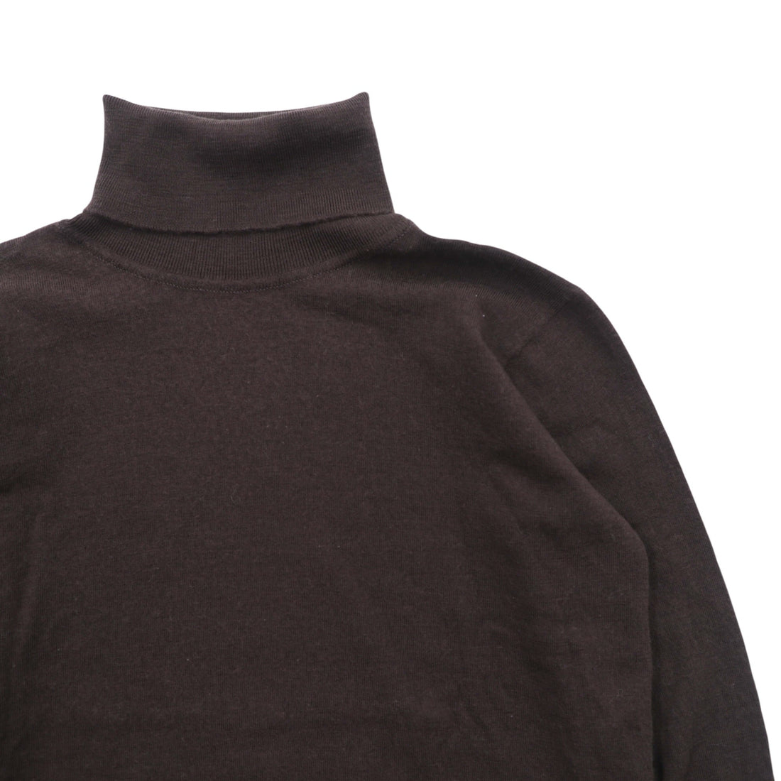 JOHN SMEDLEY 英国製 メリノウール タートルネック ニット セーター M ブラウン 短丈 イギリス製