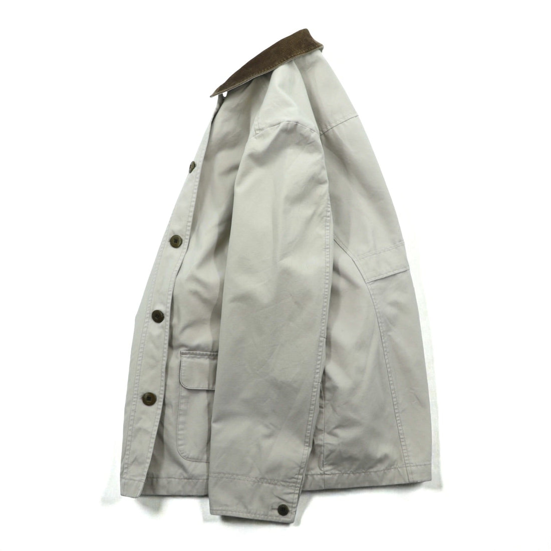L.L.Bean Duck Chore Coat Coverall M Beige Cotton 267093 Corduroy Collar Check Lining