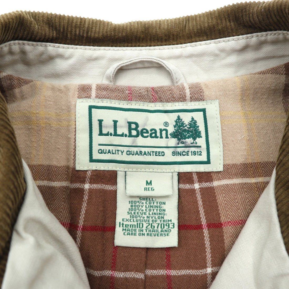 L.L.Bean Duck Chore Coat Coverall M Beige Cotton 267093 Corduroy Collar Check Lining