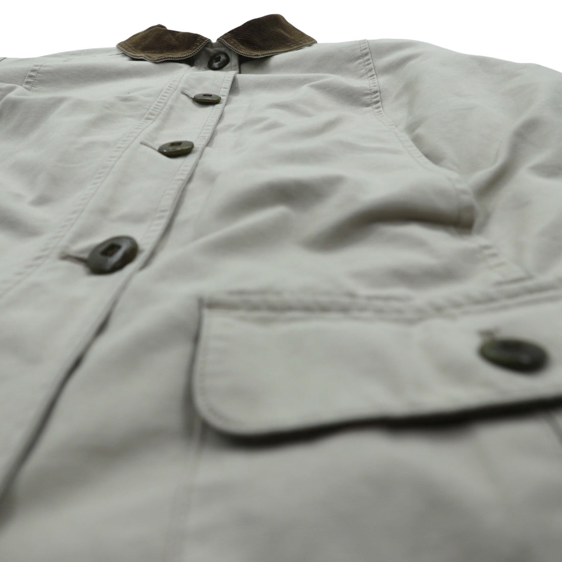 L.L.Bean Duck Chore Coat Coverall M Beige Cotton 267093 Corduroy Collar Check Lining