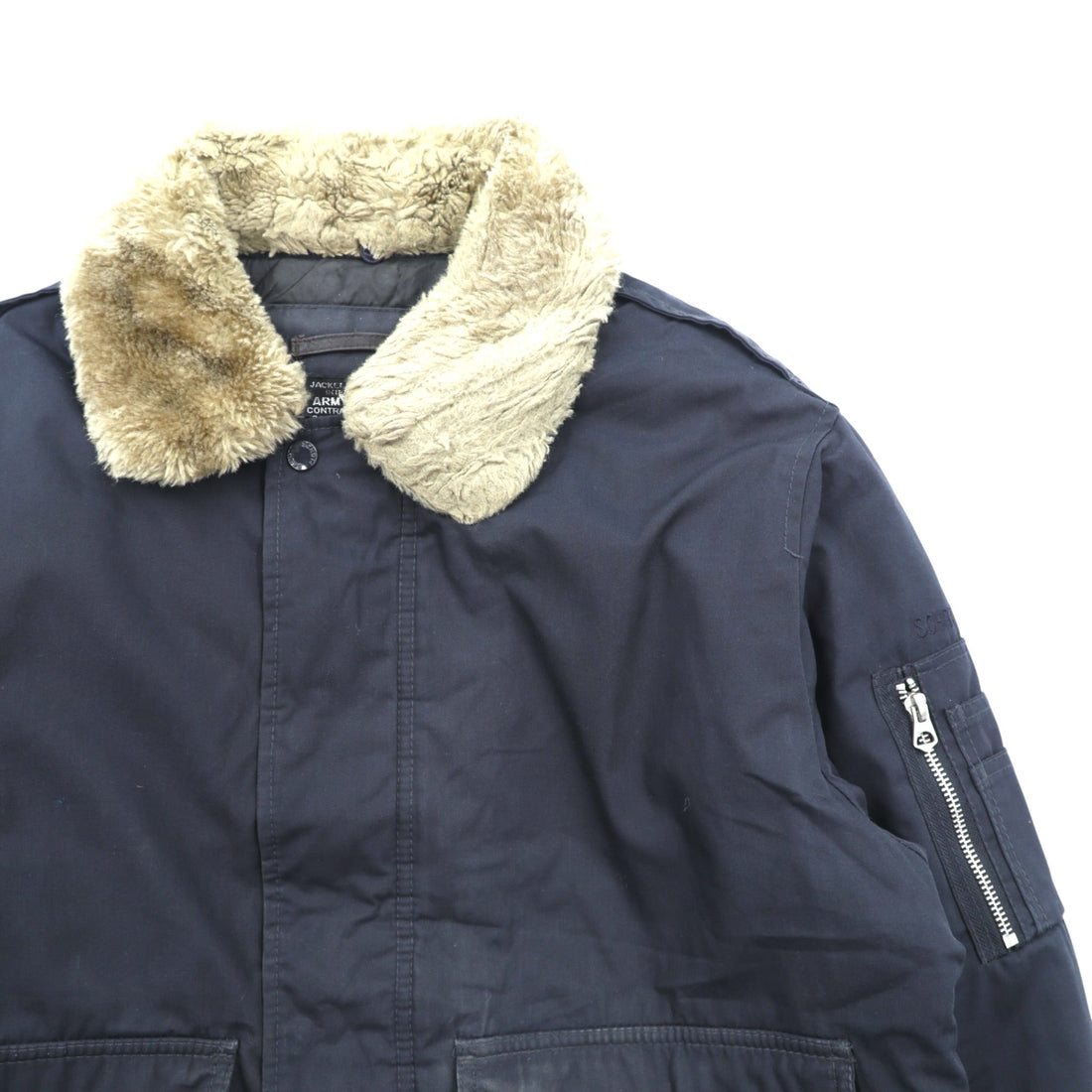 Schott TYPE-U Bomber Jacket Flight Jacket XL Navy Polyester CWU-R-213-31 Detachable Boa Collar