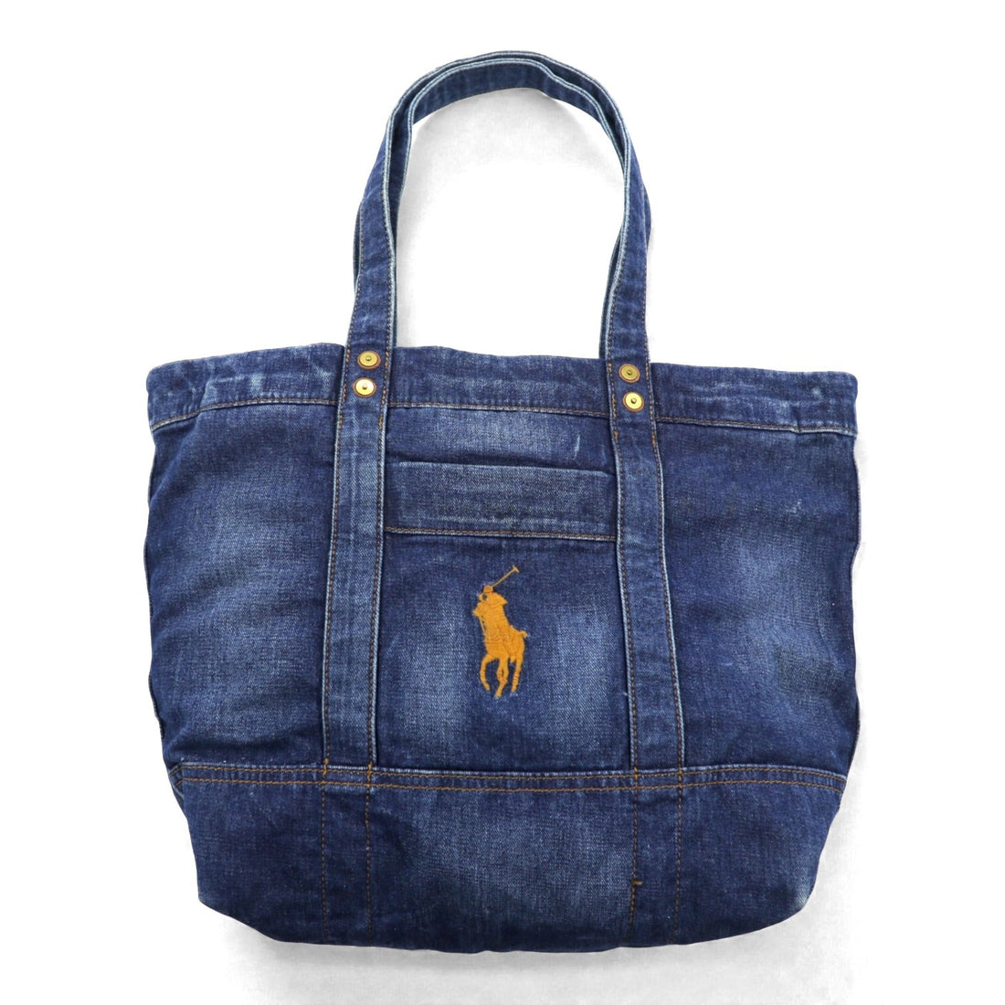 Polo Ralph Lauren Big Pony Embroidery Denim Tote Bag Blue Cotton Indigo Vintage Wash