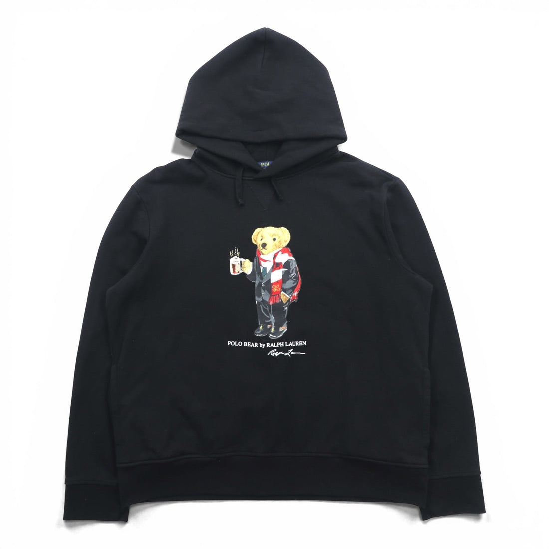 Polo Ralph Lauren Bear Front V Pullover Hoodie, Large, Black, Side Pockets