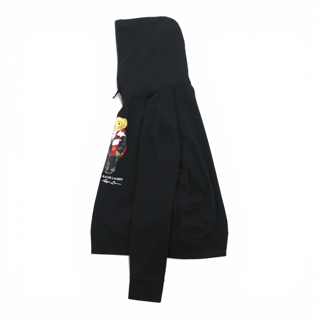 Polo Ralph Lauren Bear Front V Pullover Hoodie, Large, Black, Side Pockets