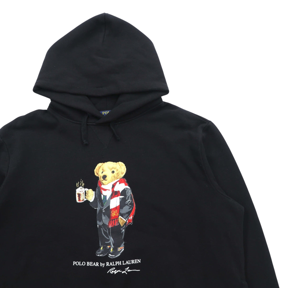 Polo Ralph Lauren Bear Front V Pullover Hoodie, Large, Black, Side Pockets