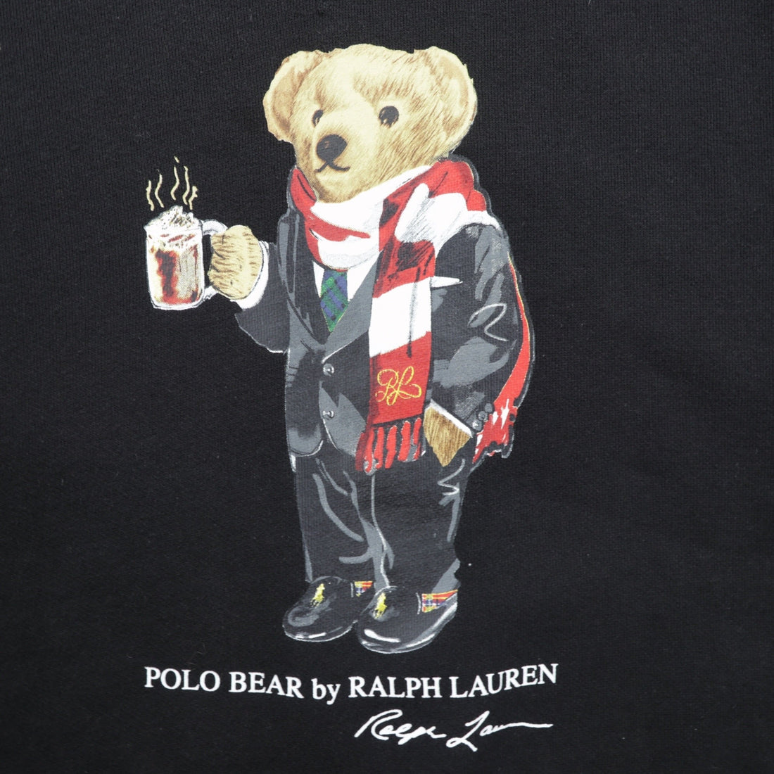 Polo Ralph Lauren Bear Front V Pullover Hoodie, Large, Black, Side Pockets