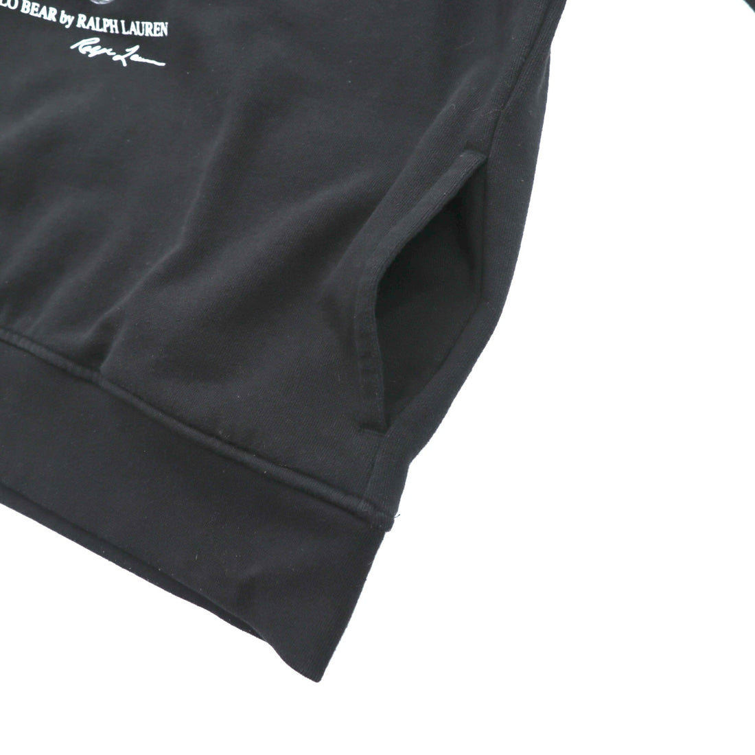 Polo Ralph Lauren Bear Front V Pullover Hoodie, Large, Black, Side Pockets