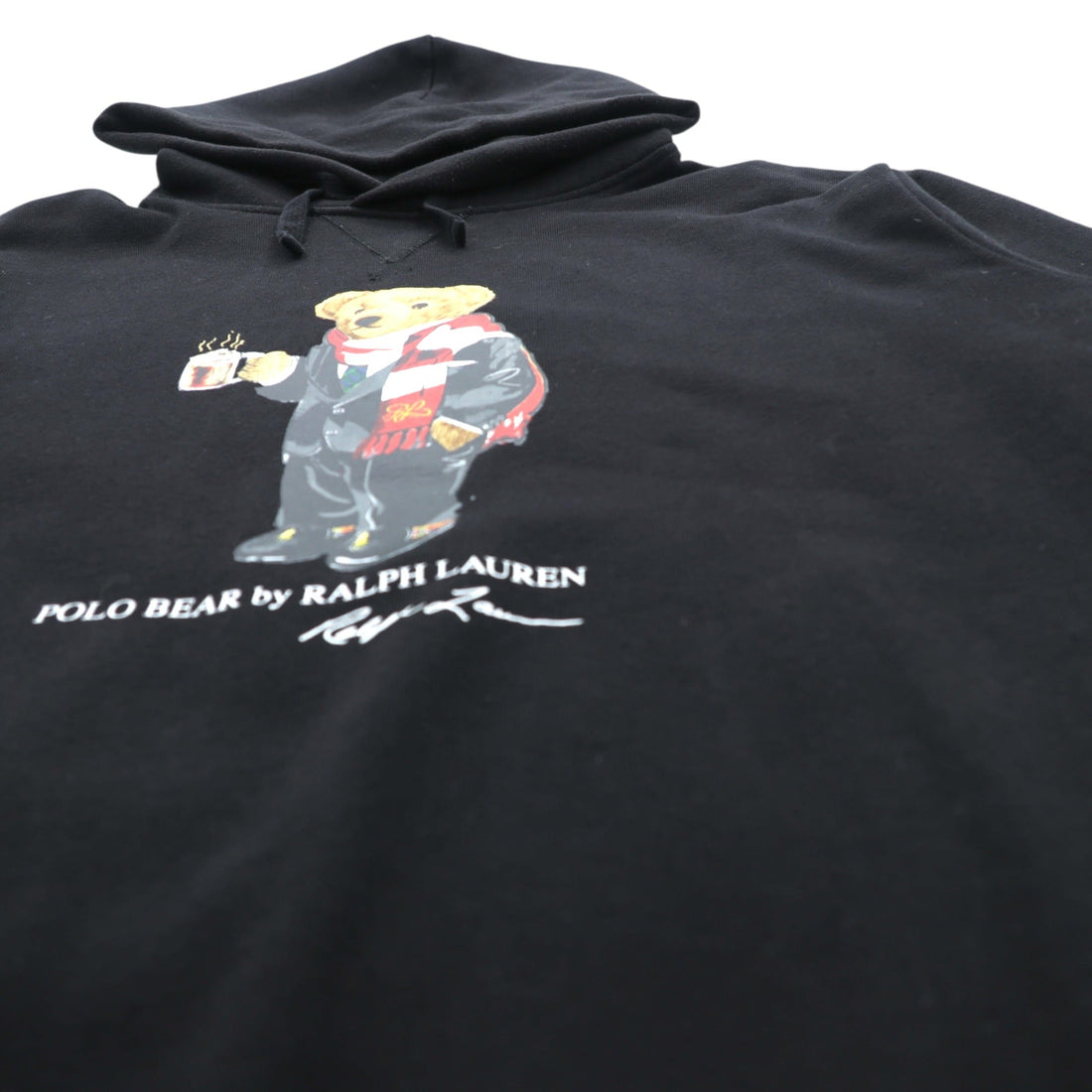 Polo Ralph Lauren Bear Front V Pullover Hoodie, Large, Black, Side Pockets
