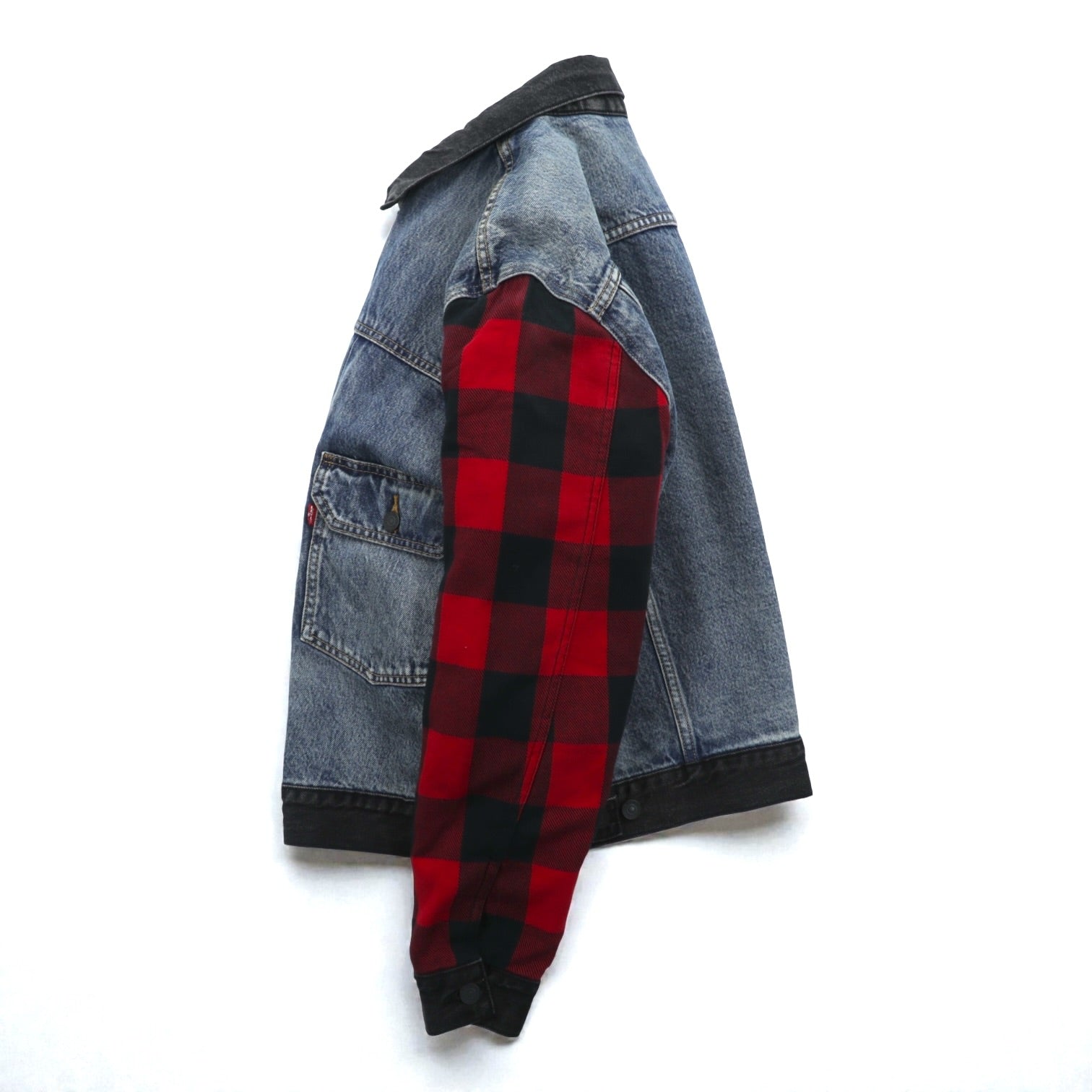 Levi's PREMIUM 2ndタイプ ハイブリッド トラッカージャケット ビッグE デニムジャケット M プリーツ 再構築 バッファローチェック フランネル TYPE II HYBRID 77382-0000