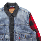 Levi's PREMIUM 2ndタイプ ハイブリッド トラッカージャケット ビッグE デニムジャケット M プリーツ 再構築 バッファローチェック フランネル TYPE II HYBRID 77382-0000