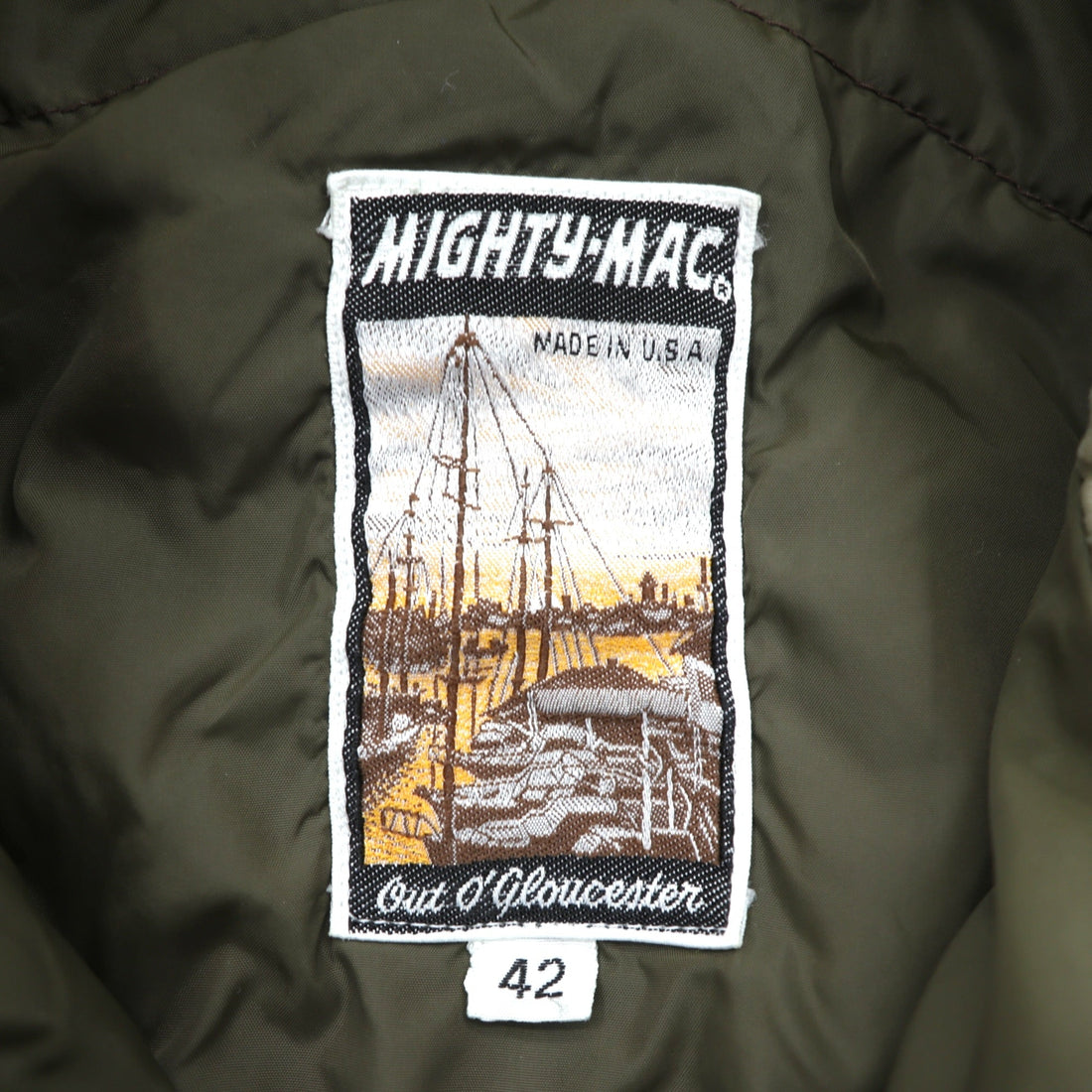 MIGHTY MAC 70s Made in USA Vintage T-Zip Goose Down Jacket, XL, Beige, Waist Drawcord