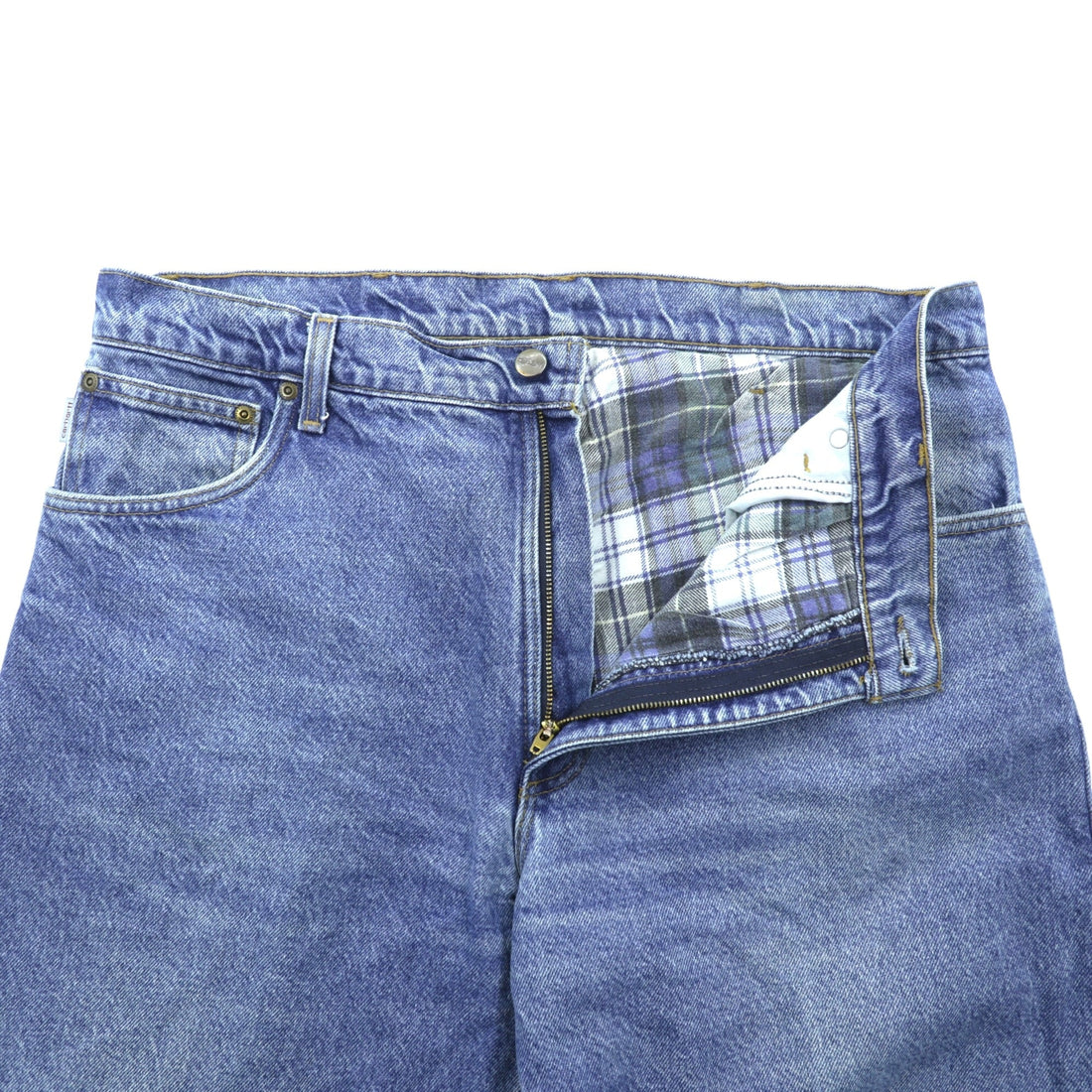 Carhartt 90s Relaxed Fit Flannel Lined Denim Pants, Jeans, XL, Indigo, Check Lining, Light Wash
