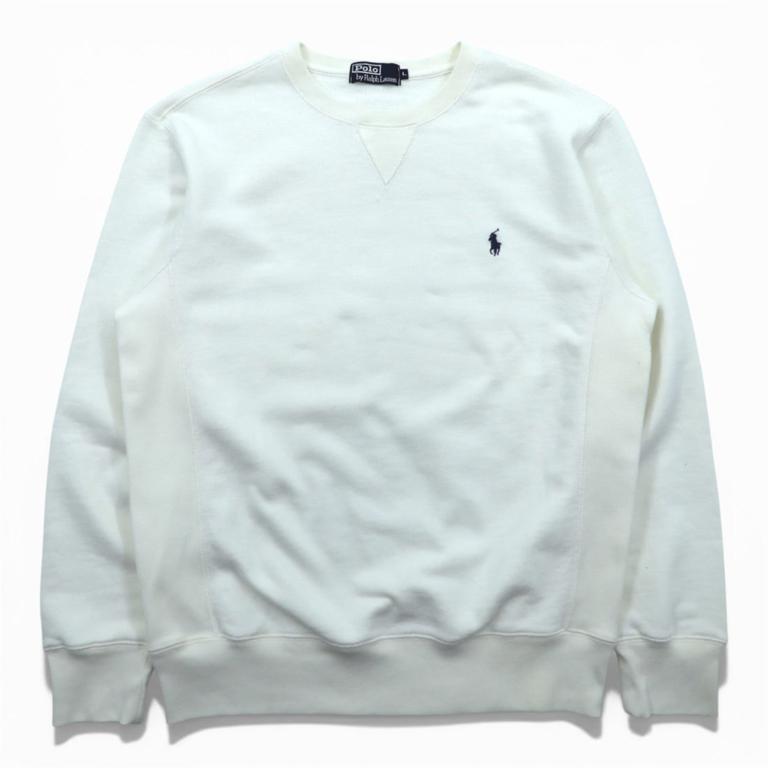 Polo Ralph Lauren 90s Front V Reverse Weave Sweatshirt, Size L, White, Small Pony Embroidery