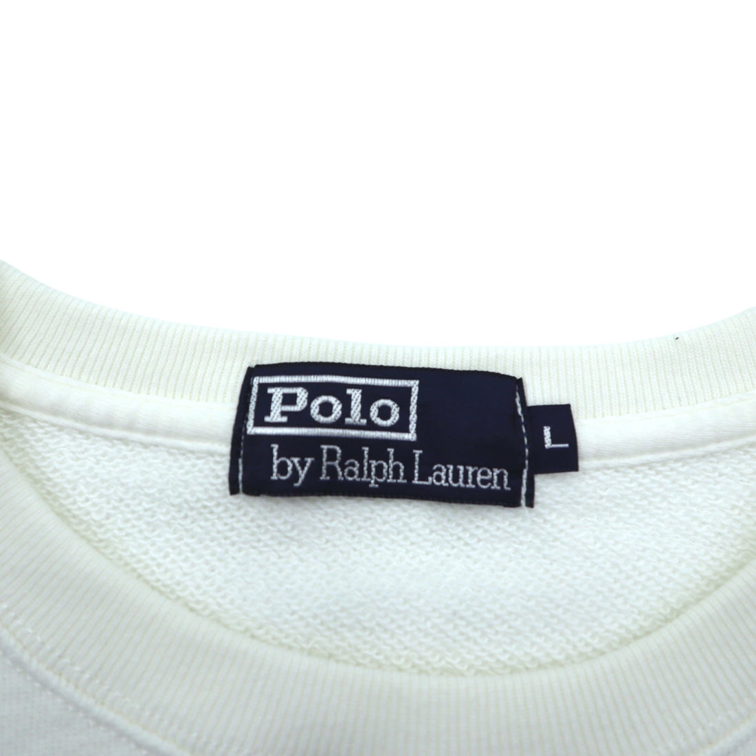Polo Ralph Lauren 90s Front V Reverse Weave Sweatshirt, Size L, White, Small Pony Embroidery