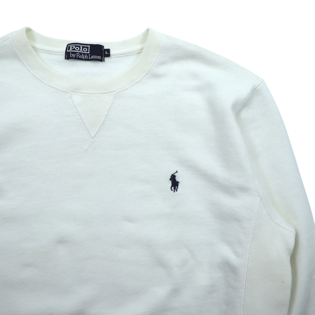 Polo Ralph Lauren 90s Front V Reverse Weave Sweatshirt, Size L, White, Small Pony Embroidery