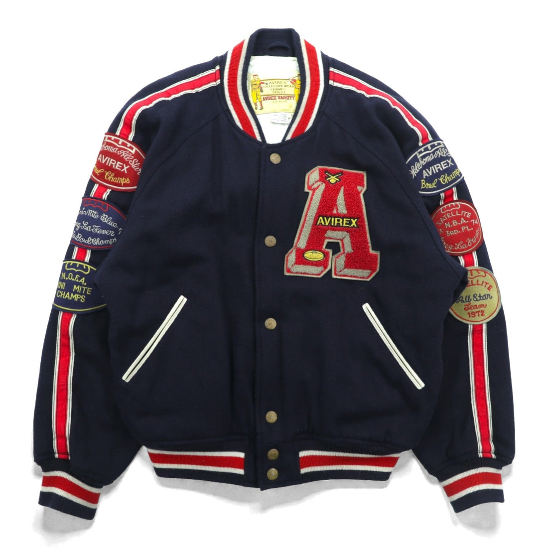 AVIREX 90年代 ヴィンテージ COLLEGIATE WEAR CHAMPS 1951-53 スタジャン L ウール レタード ワッペン