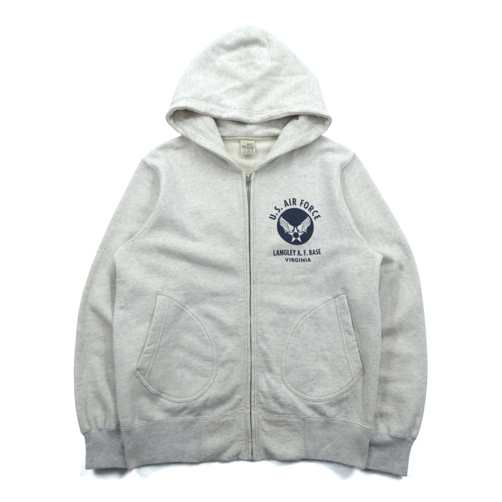 BUZZ RICKSON'S 染み込みプリント U.S AIR FORCE ジップパーカー M グレー LANGLEY A.F.BASE VIRGINIA