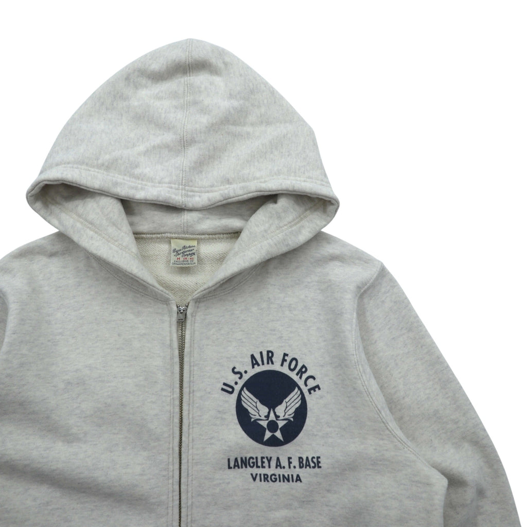 BUZZ RICKSON'S 染み込みプリント U.S AIR FORCE ジップパーカー M グレー LANGLEY A.F.BASE VIRGINIA