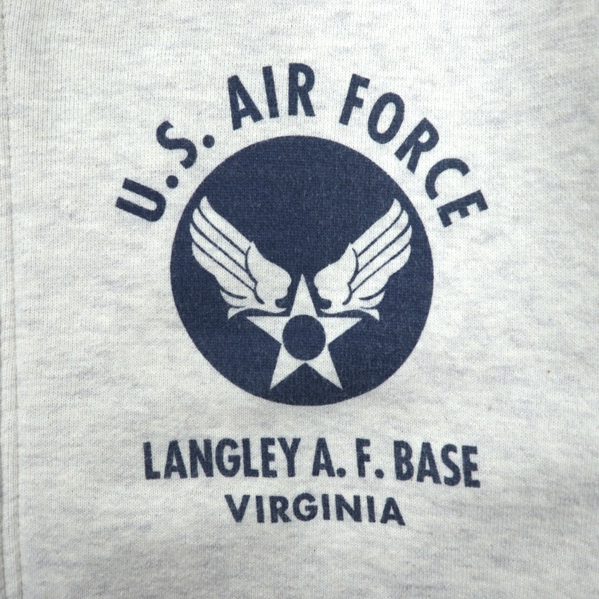 BUZZ RICKSON'S 染み込みプリント U.S AIR FORCE ジップパーカー M グレー LANGLEY A.F.BASE VIRGINIA