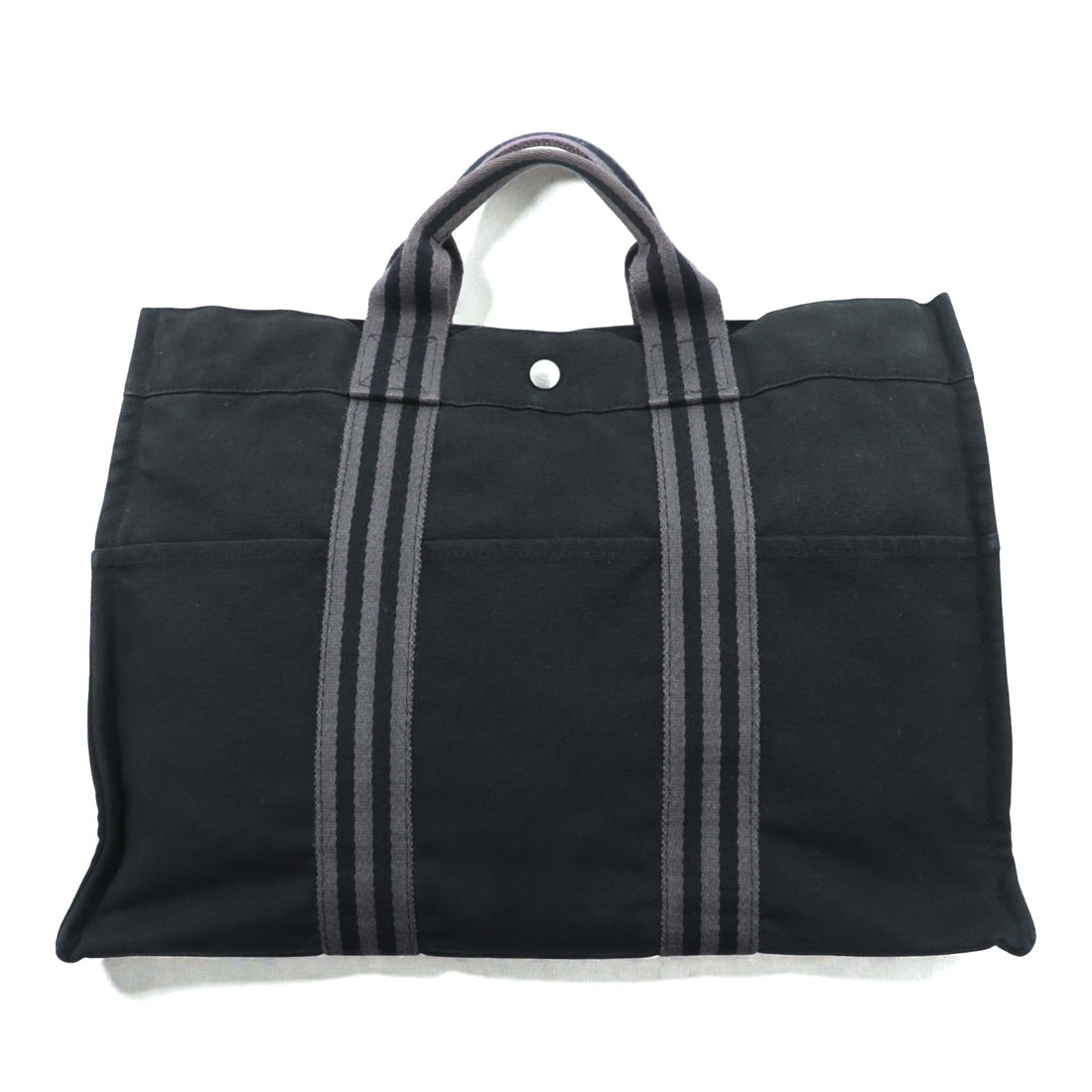 HERMES Made in France Fourre-Tout MM Tote Bag Black Cotton Canvas