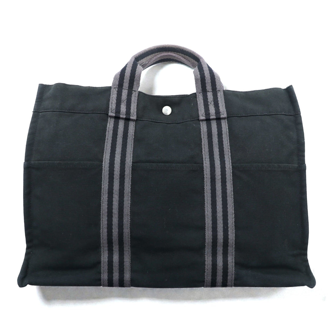 HERMES Made in France Fourre-Tout MM Tote Bag Black Cotton Canvas