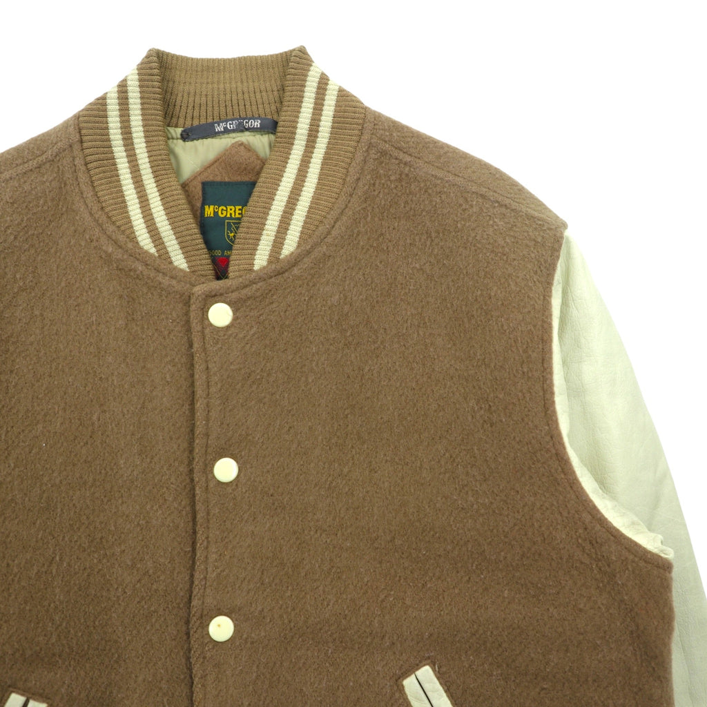 McGREGOR 90年代 袖レザー 切替 クラシック スタジャン M ブラウン ベージュ ウール 牛革 日本製