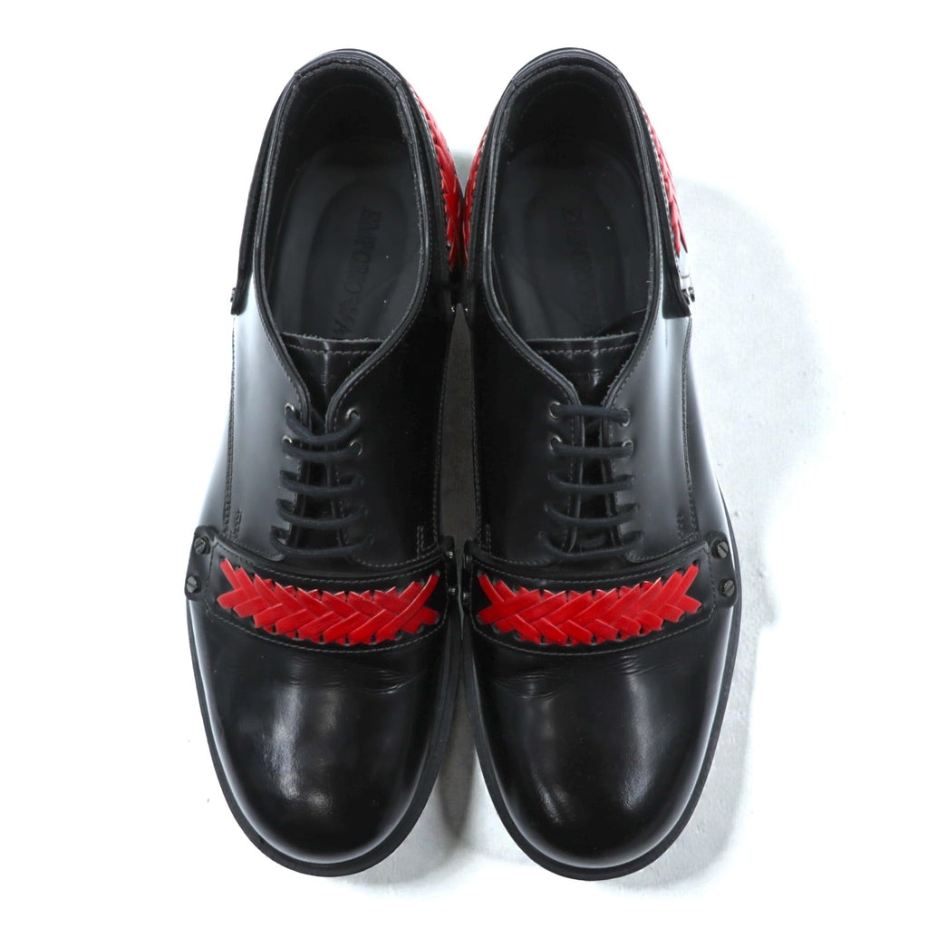 EMPORIO ARMANI コレクションライン 編み込み ドレスシューズ 26cm 厚底 ブラック レザー 本革 X4C503 XL404