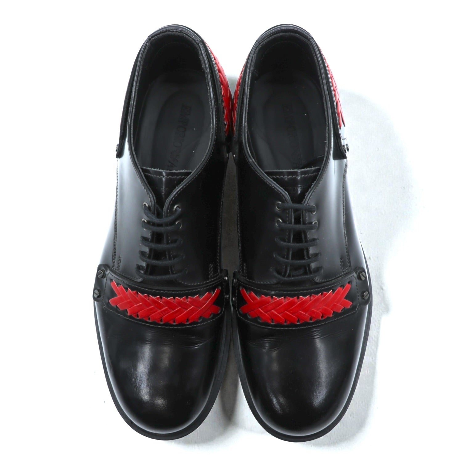 EMPORIO ARMANI コレクションライン 編み込み ドレスシューズ 26cm 厚底 ブラック レザー 本革 X4C503 XL404