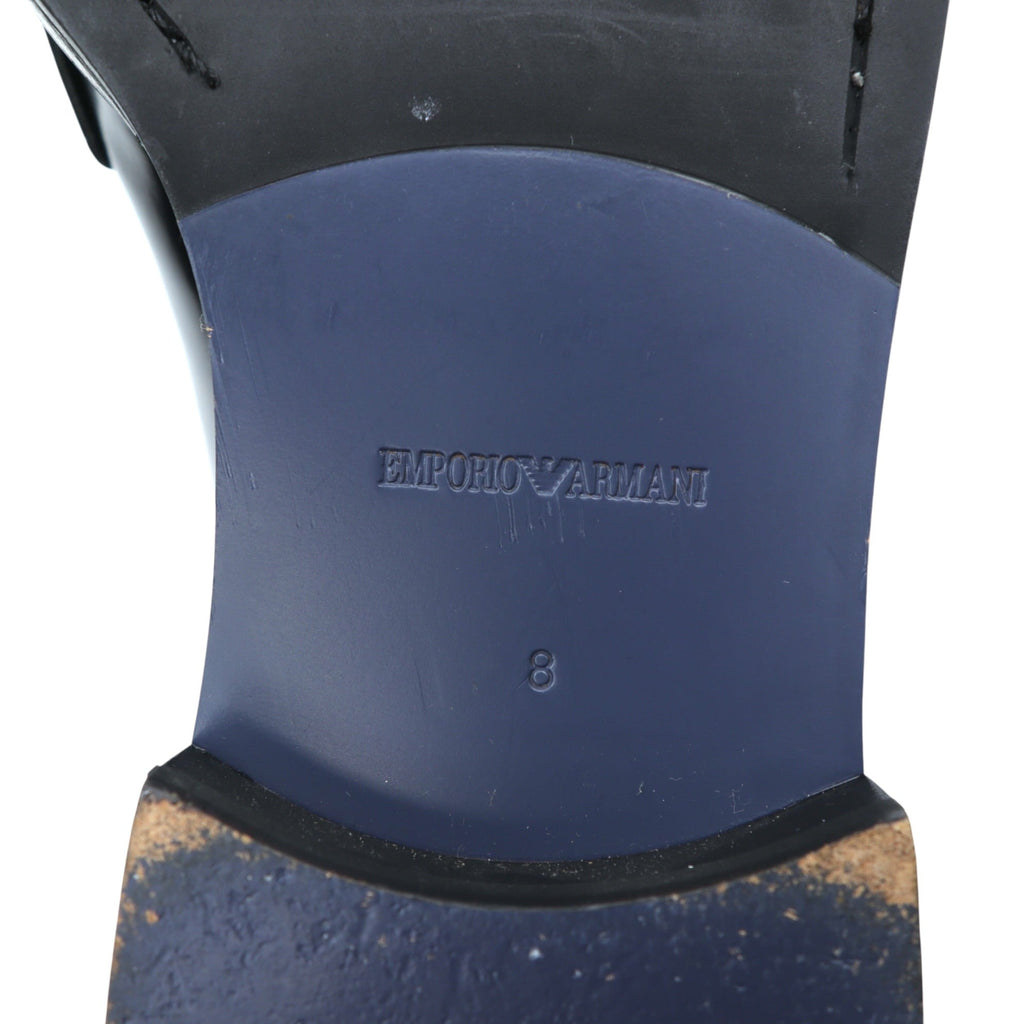 EMPORIO ARMANI コレクションライン 編み込み ドレスシューズ 26cm 厚底 ブラック レザー 本革 X4C503 XL404