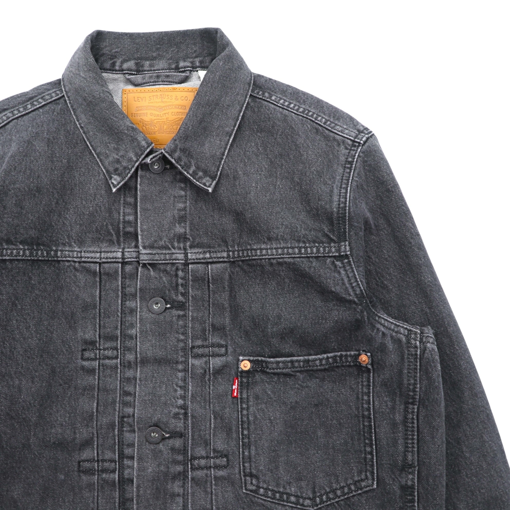 Levi's PREMIUM 1st タイプ 大戦モデル ビッグE デニム トラッカージャケット Gジャン S ブラック TYPE1 短丈 ビッグサイズ シンチバック ダブルプリーツ A3174-0000