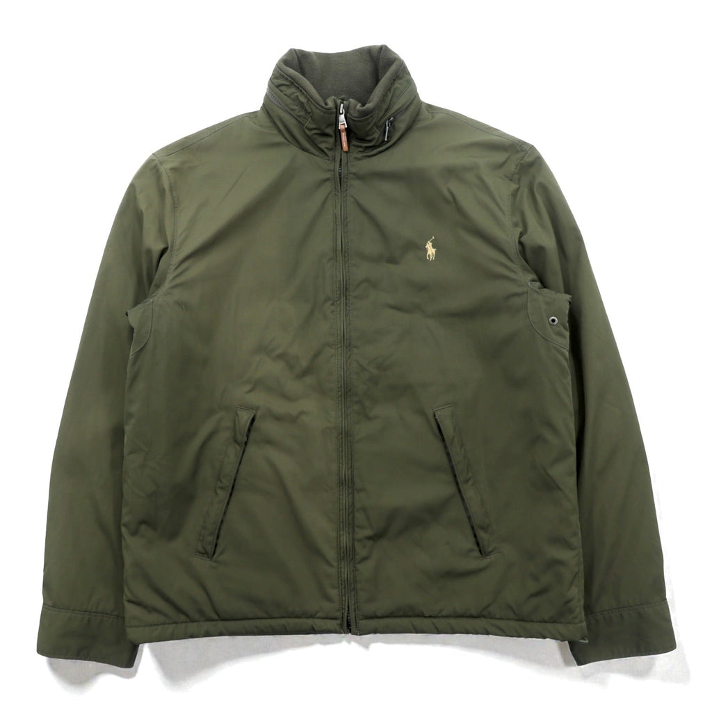 Polo Ralph Lauren 90年代 フード収納式 ハリントンジャケット M カーキ ドローコード 中綿 フリース裏地 スモールポニー刺繍
