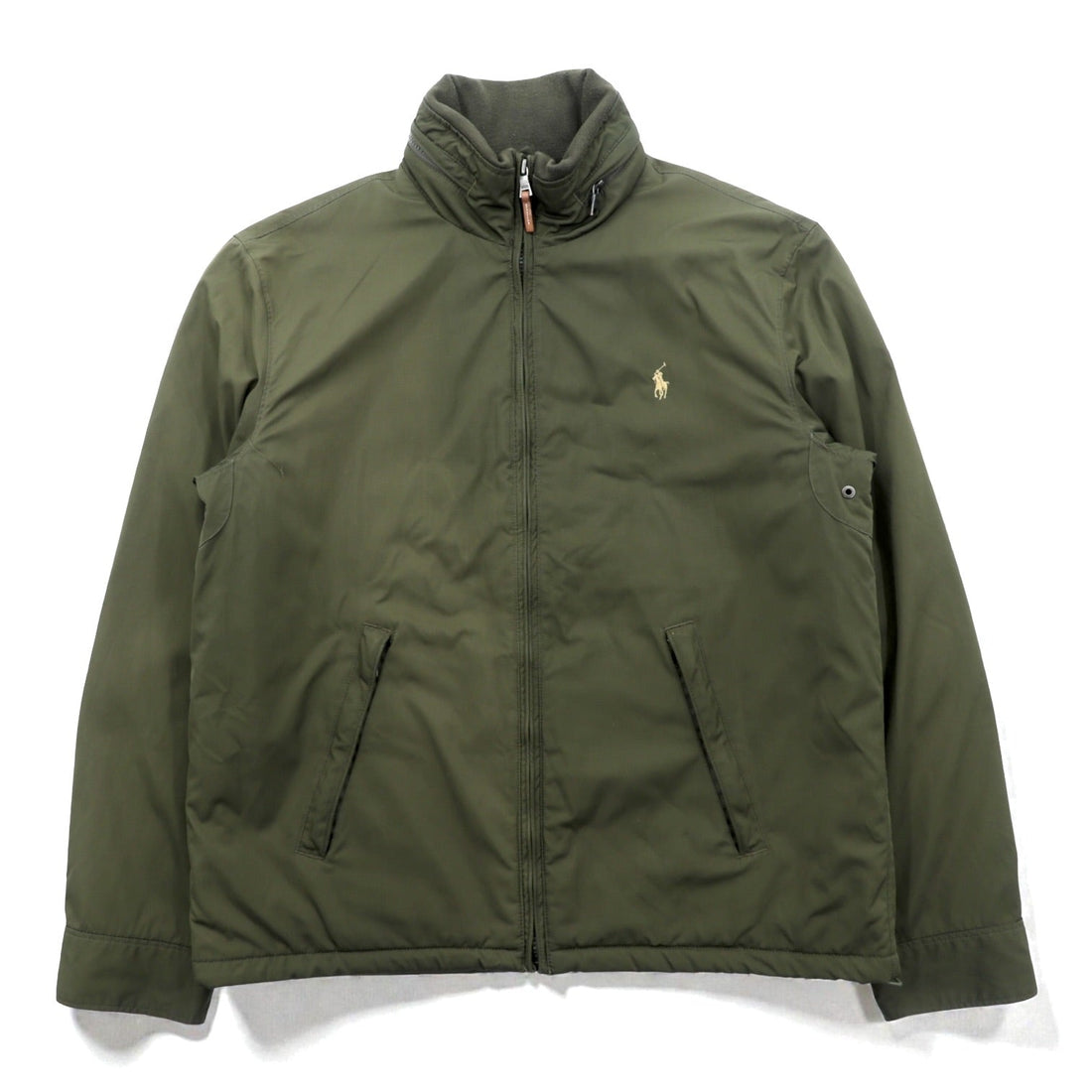 Polo Ralph Lauren 90s Swing Top Harrington Jacket, Medium, Khaki Polyester, Fleece Liner, Retractable Hood, Small Pony Embroidery
