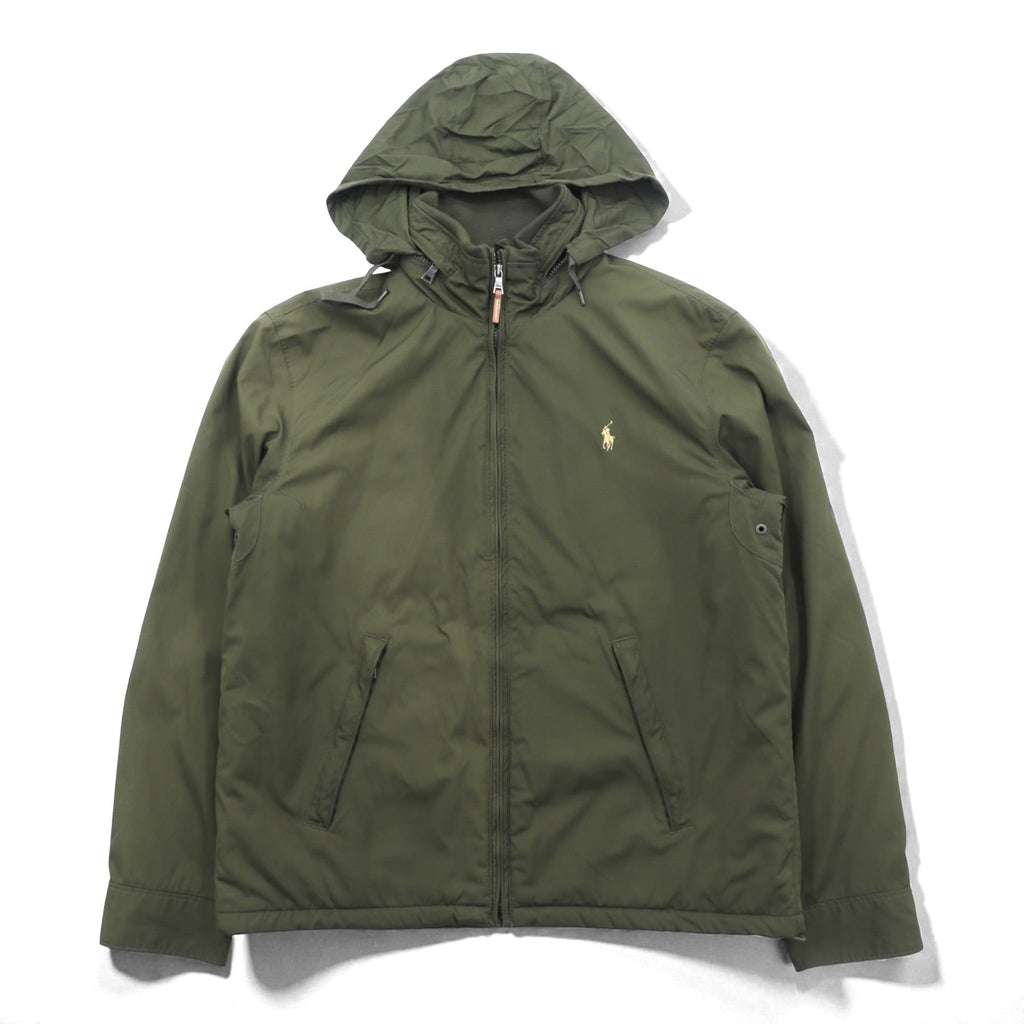Polo Ralph Lauren 90年代 フード収納式 ハリントンジャケット M カーキ ドローコード 中綿 フリース裏地 スモールポニー刺繍