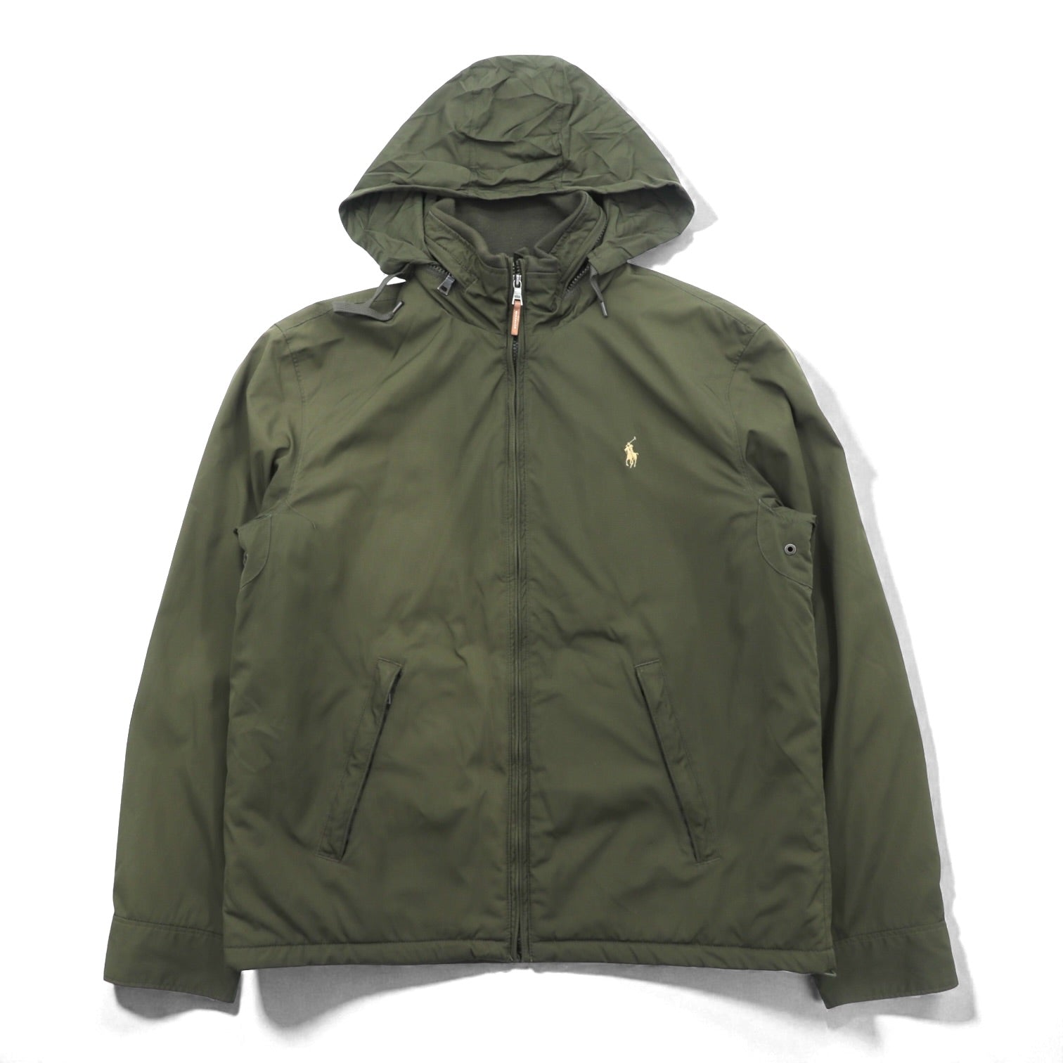 Polo Ralph Lauren 90年代 フード収納式 ハリントンジャケット M カーキ ドローコード 中綿 フリース裏地 スモールポニー刺繍