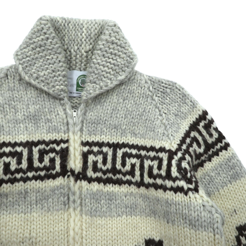 CANADIAN SWEATER 90年代 カナダ製 ヴィンテージ カウチンニット L ウール  サンダーバード ジップアップ カーディガン