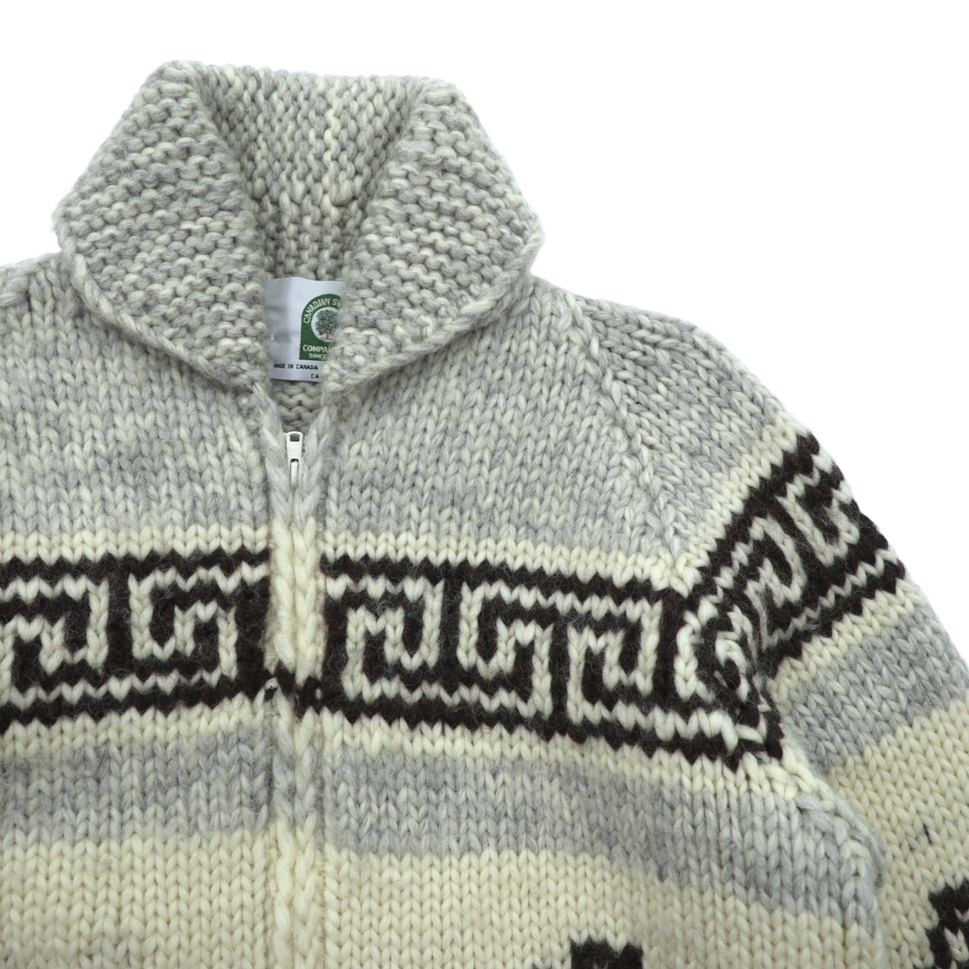 CANADIAN SWEATER 90年代 カナダ製 ヴィンテージ カウチンニット L ウール  サンダーバード ジップアップ カーディガン