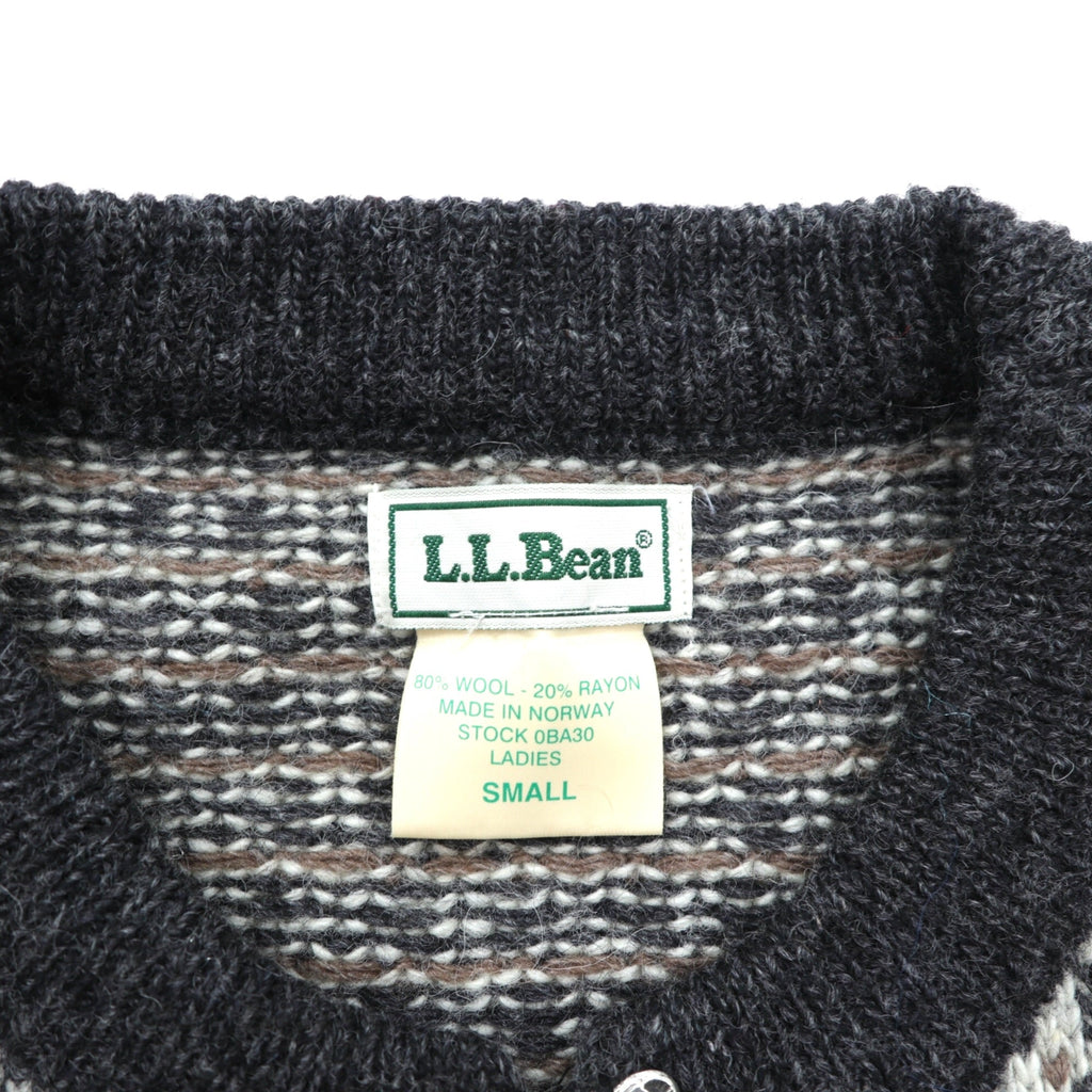 L.L.Bean 90年代 ノルウェー製 ヴィンテージ チロリアン バーズアイニット カーディガン S メタルフックボタン ノルディック柄 チロル ウール BA30