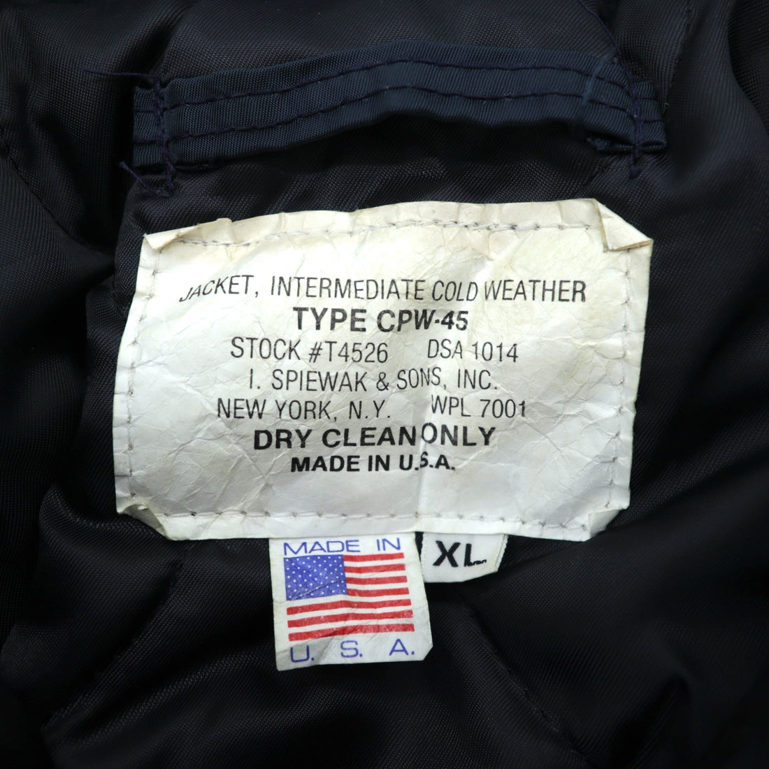 SPIEWAK Made in USA CPW-45 Flight Jacket, XL, Navy Nylon, T4526, I. & SONS INC., Short Length, SCOVILL Zipper