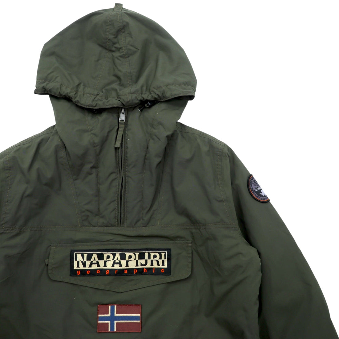 NAPAPIJRI ハーフジップ アノラックパーカー XL カーキ 中綿 ドローコード サイドジップ スリット Rainforest Jacket N0YGU0