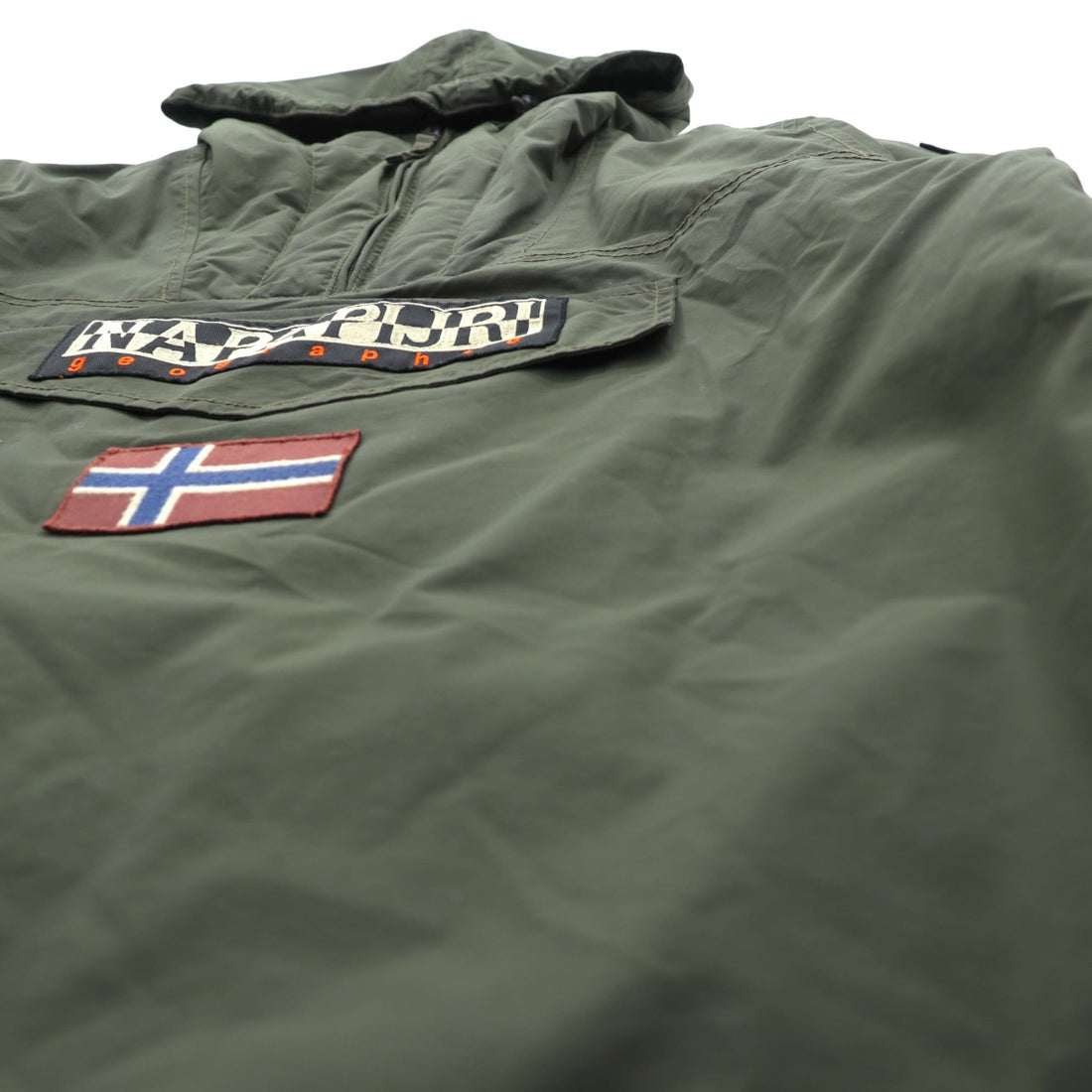 NAPAPIJRI ハーフジップ アノラックパーカー XL カーキ 中綿 ドローコード サイドジップ スリット Rainforest Jacket N0YGU0