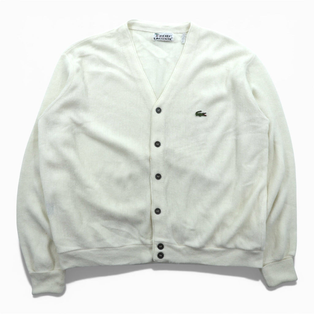 IZOD LACOSTE 70年代 USA製 ヴィンテージ アクリル ニット カーディガン L ホワイト 糸巻タグ ILGWUタグ UNION MADE