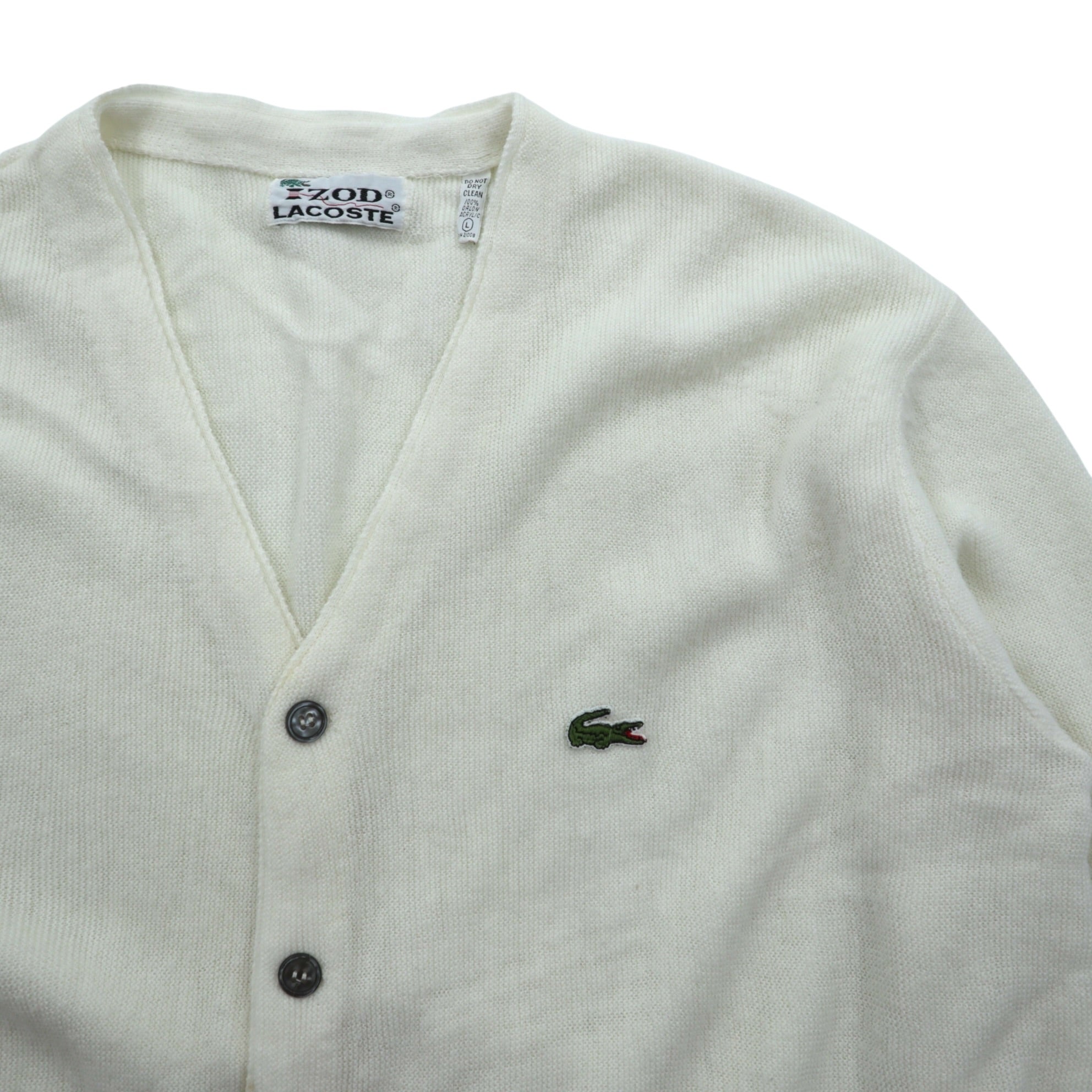 IZOD LACOSTE 70年代 USA製 ヴィンテージ アクリル ニット カーディガン L ホワイト 糸巻タグ ILGWUタグ UNION MADE
