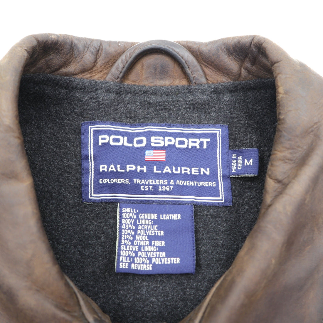 POLO SPORT RALPH LAUREN 90年代 ヴィンテージ レザージャケット エイジング加工 カーコート M ブラウン レザー 本革 ウール裏地