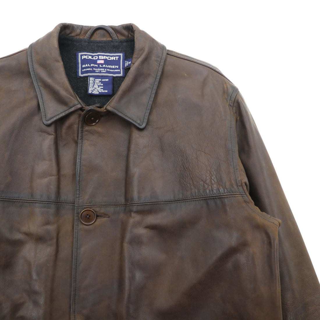 POLO SPORT RALPH LAUREN 90年代 ヴィンテージ レザージャケット エイジング加工 カーコート M ブラウン レザー 本革 ウール裏地