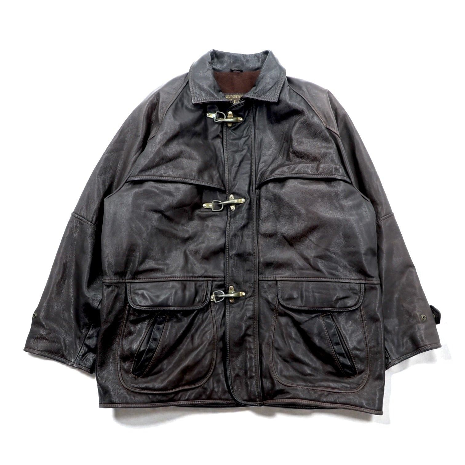 REDSKINS 90年代 ユーロヴィンテージ レザー ファイヤーマンジャケット カーコート XL B-32 ARMY & CIVIL レザー 本革