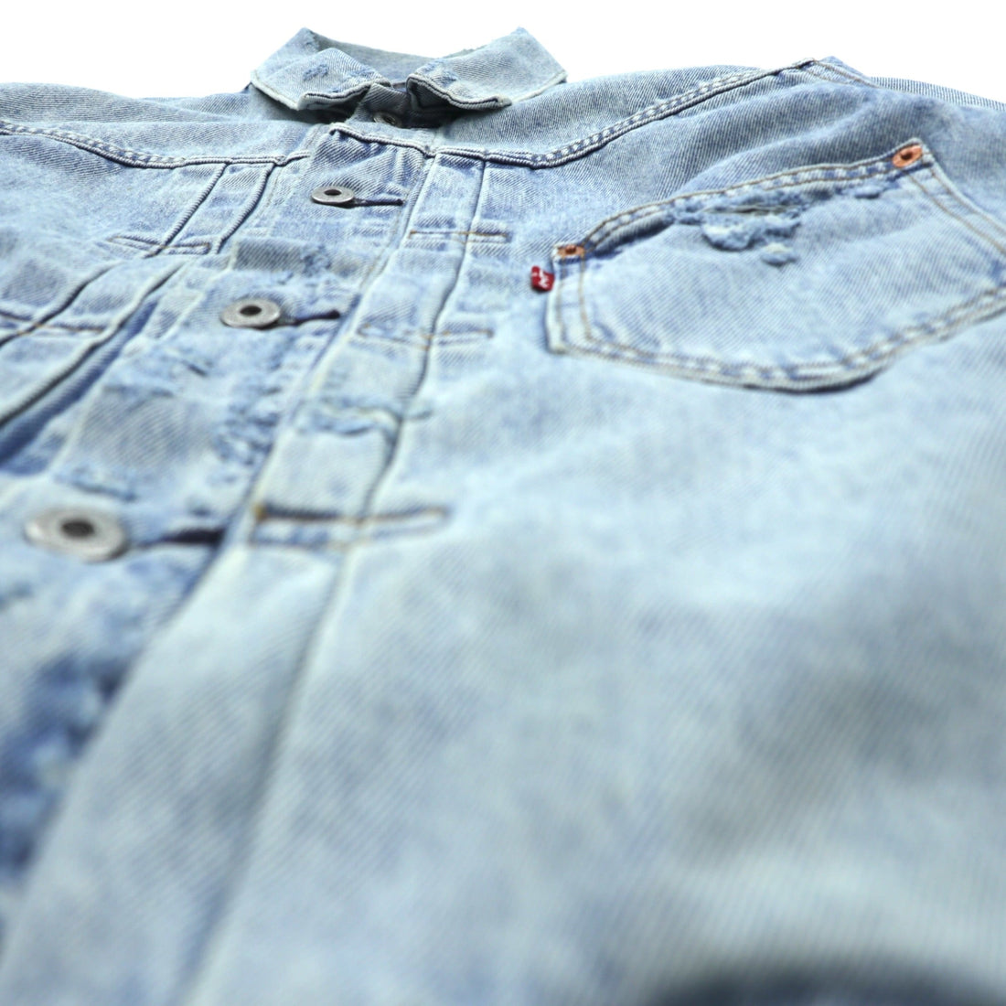 Levi's 1st タイプ 大戦モデル ビッグE デニムジャケット Gジャン S ビッグサイズ シンチバック TYPE 1 A3174-0006 LIGHT WASH ダメージ加工 ダブルプリーツ リラックスフィット レザーパッチ