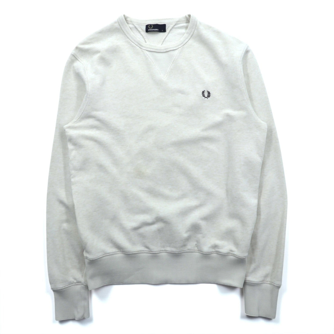 FRED PERRY Double V-Gusset Sweatshirt White Distressed One-point Logo M9315