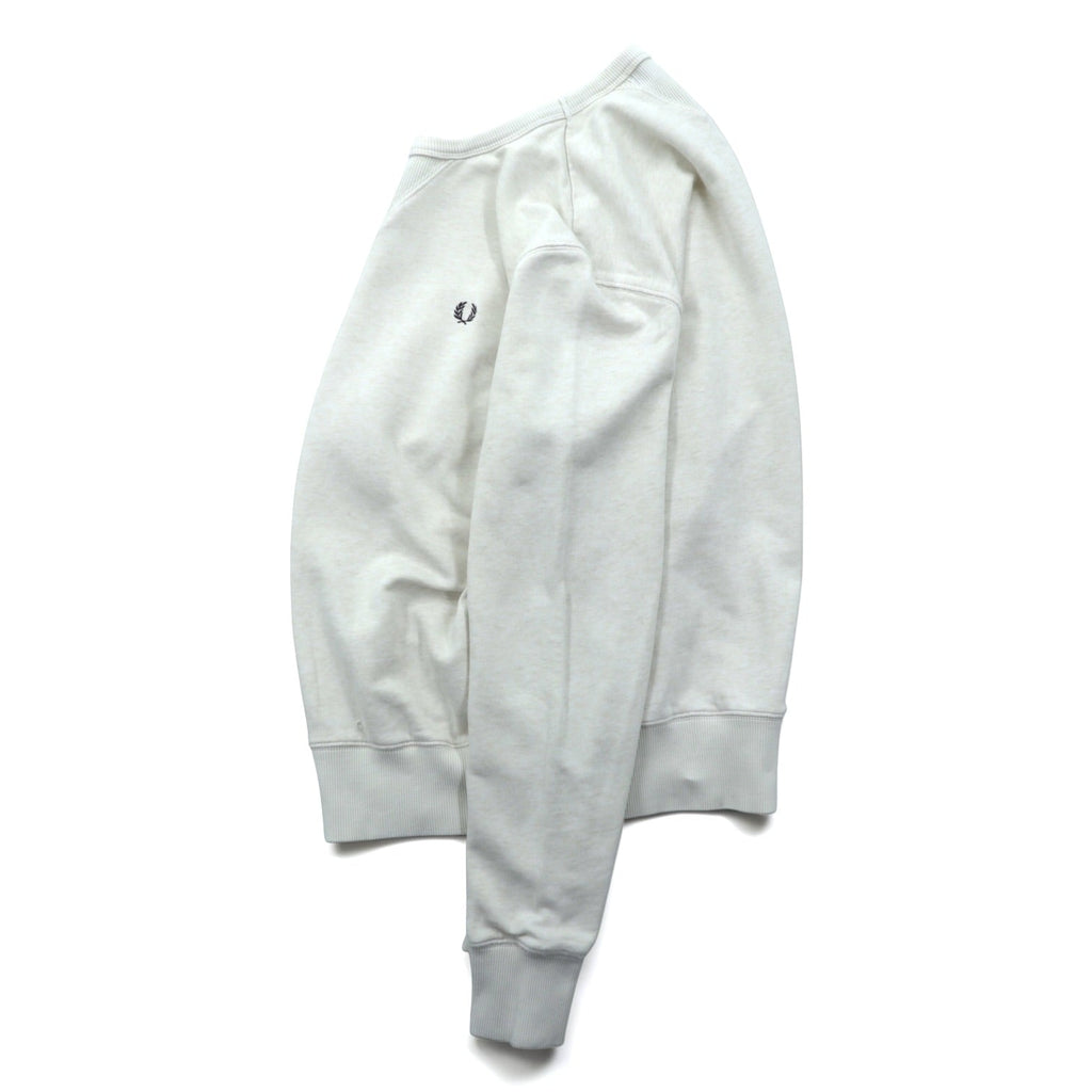 FRED PERRY 両V スウェット トレーナー S ホワイト ダメージ加工 ワンポイントロゴ M9315